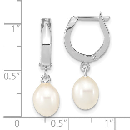 14k White Gold 6mm White Teardrop Freshwater Cultured Pearl Hoop Dangle Earrings