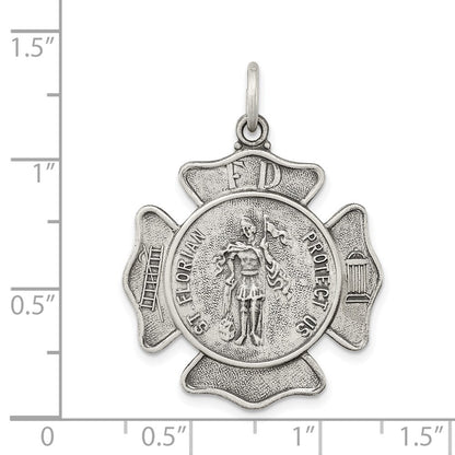 Sterling Silver Antiqued Saint Florian Badge Medal Pendant