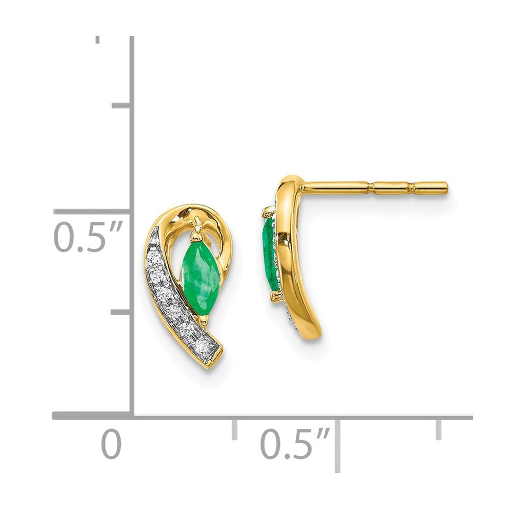14k Yellow Gold 1/20Ct Diamond and Emerald Drop & Dangle Earrings