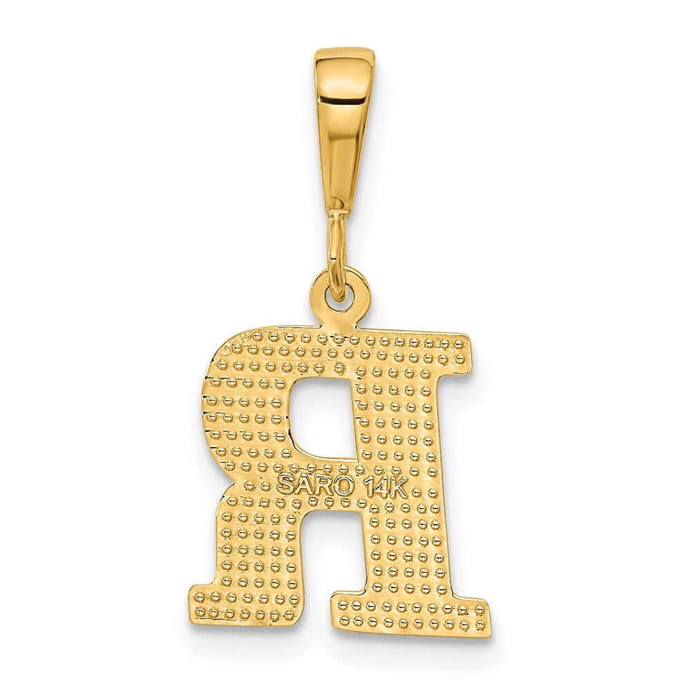 14k Yellow Gold Textured Initial R Charm Pendant for Women
