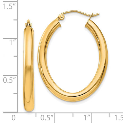 14k Yellow Gold Polished 3.5mm Oval Tube Hoop Earrings Gift for Women