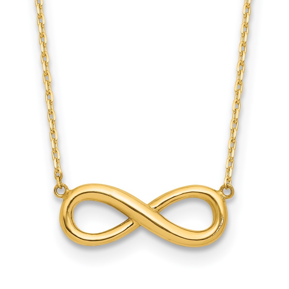 14k Yellow Gold Polished Infinity Symbol 16.5 inch Necklace Plus 1 inch Extender