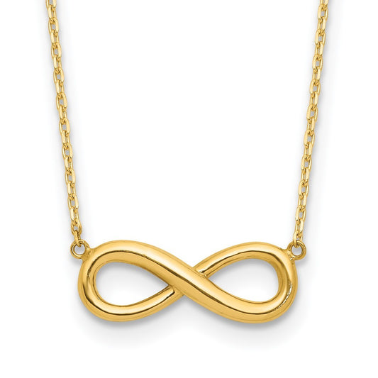 14k Yellow Gold Polished Infinity Symbol 16.5 inch Necklace Plus 1 inch Extender
