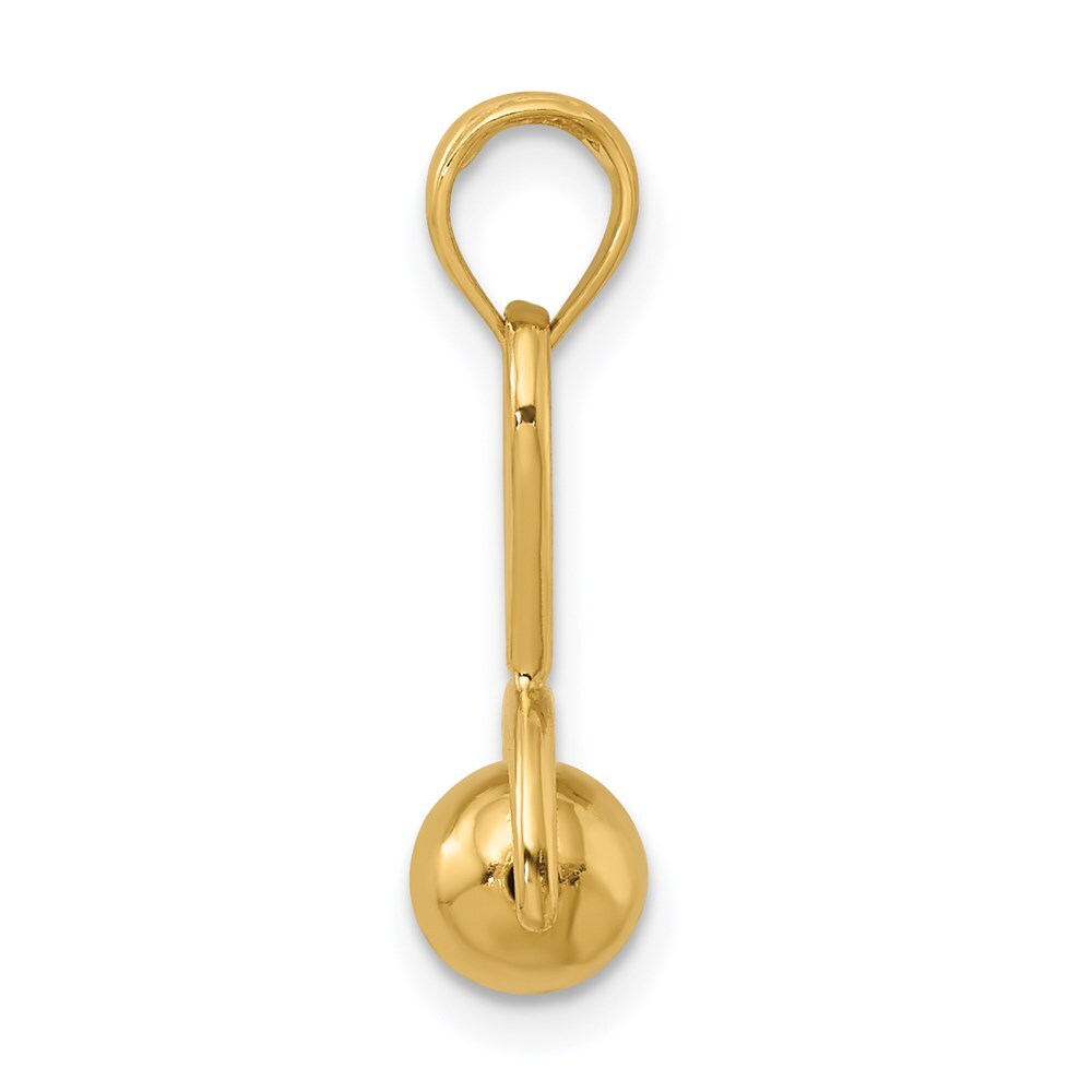 14k Yellow Gold 3-D Baby Rattle with Moveable Ball Charm Pendant for Women