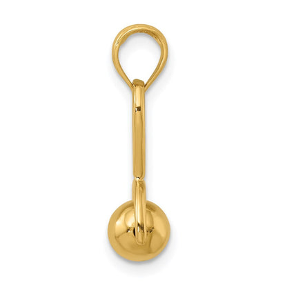 14k Yellow Gold 3-D Baby Rattle with Moveable Ball Charm Pendant for Women