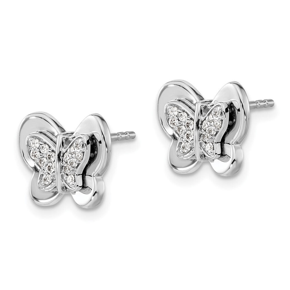 14k White Gold Diamond Butterfly Stud Earrings