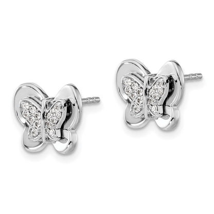 14k White Gold Diamond Butterfly Stud Earrings