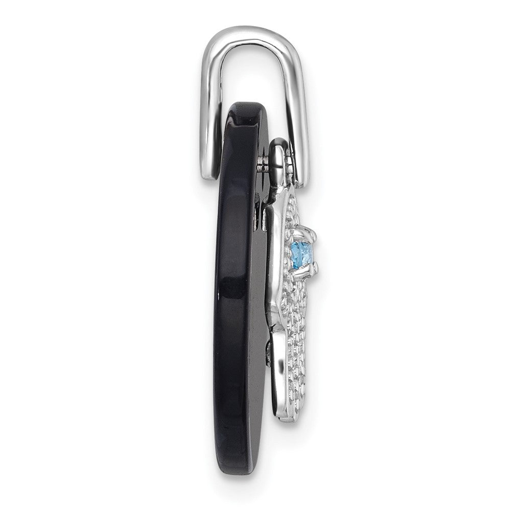 Sterling Silver Onyx Circle Swiss Blue Topaz & Cubic Zirconia Hamsa Pendant