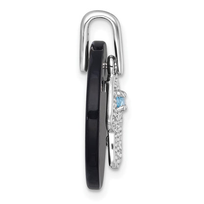 Sterling Silver Onyx Circle Swiss Blue Topaz & Cubic Zirconia Hamsa Pendant