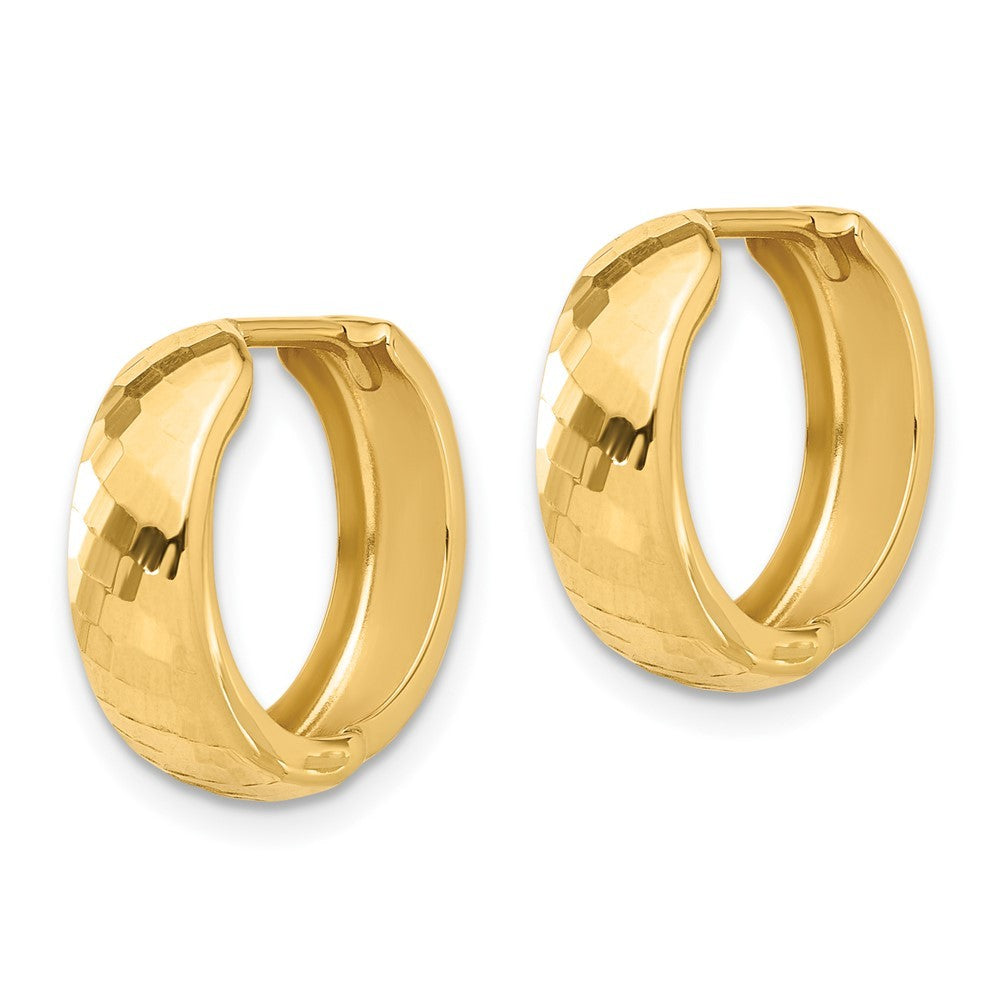 14k Yellow Gold Polished and Diamond-cut Huggie Hoop Earrings