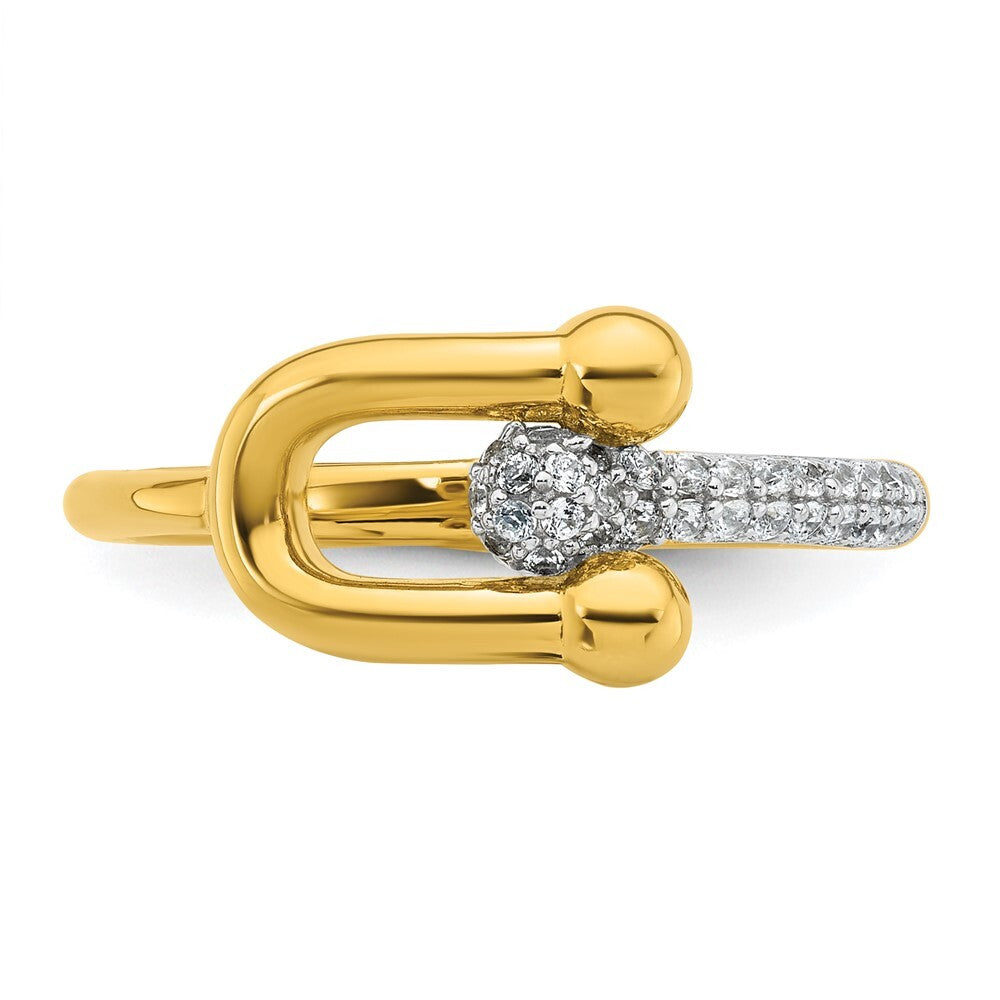 Sterling Silver Gold-tone Cubic Zirconia Polished And Textured Fancy Ring Size 7