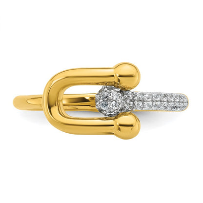 Sterling Silver Gold-tone Cubic Zirconia Polished And Textured Fancy Ring Size 7