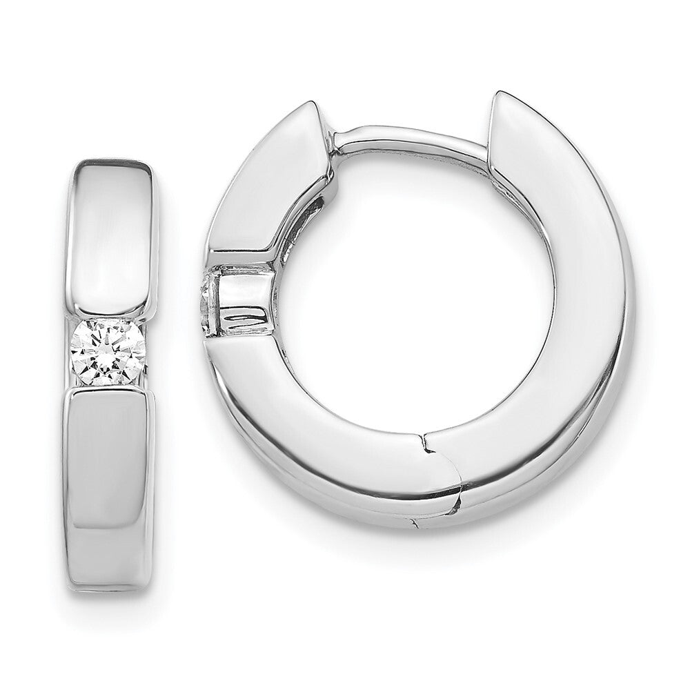 14k White Gold AA Diamond Hinged Hoop Earrings