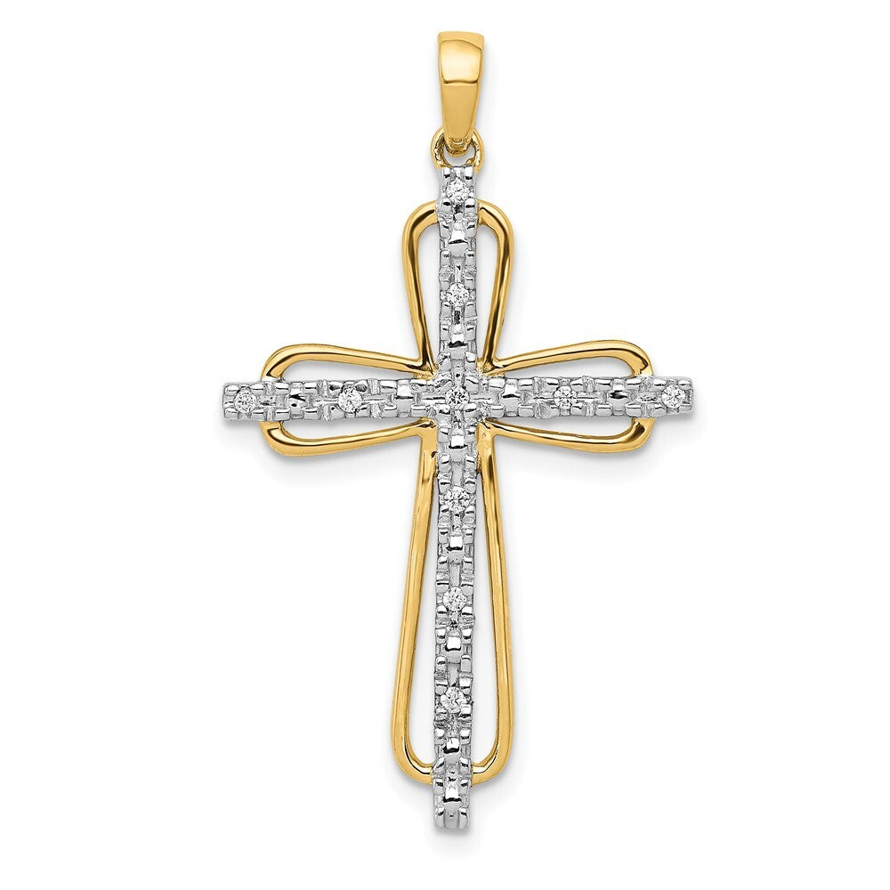 14k Yellow Gold & Rhodium .06ct. Diamond Cross Pendant for Women