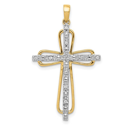 14k Yellow Gold & Rhodium .06ct. Diamond Cross Pendant for Women