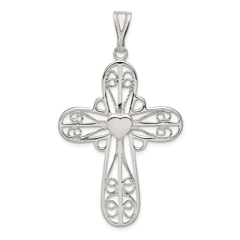 Sterling Silver Heart Cross Pendant Holiday Gift for Women