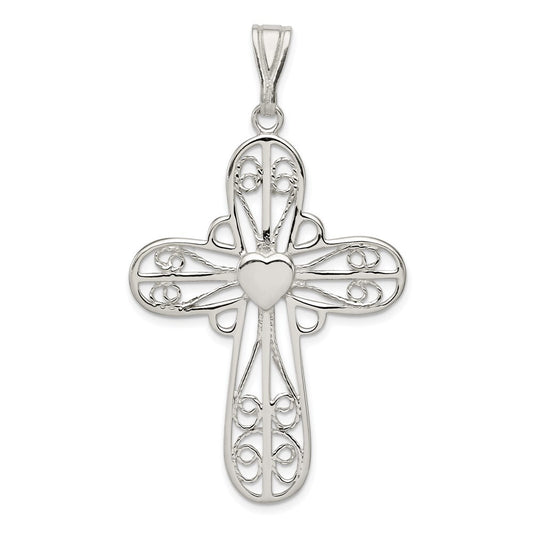 Sterling Silver Heart Cross Pendant Holiday Gift for Women