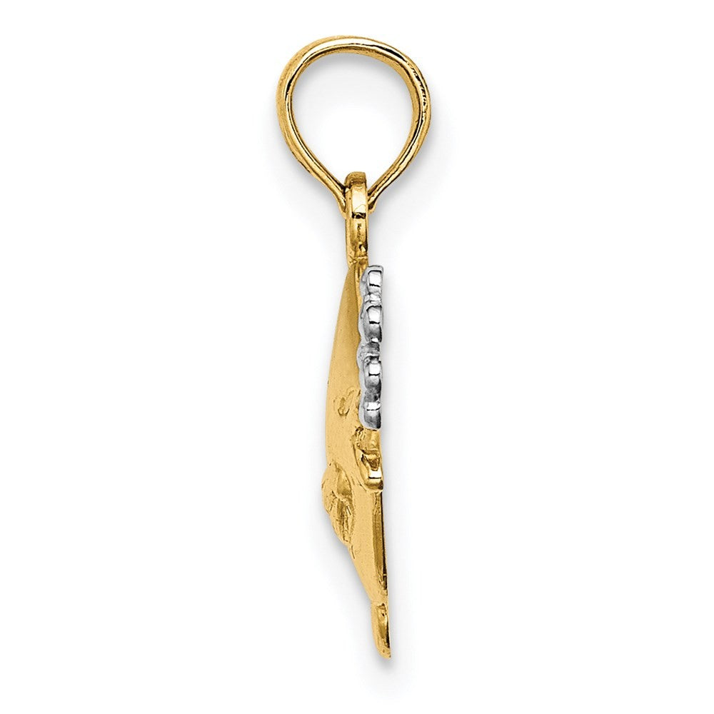 14k Yellow Gold with White Rhodium 2-D Fish w/ Bubbles Charm