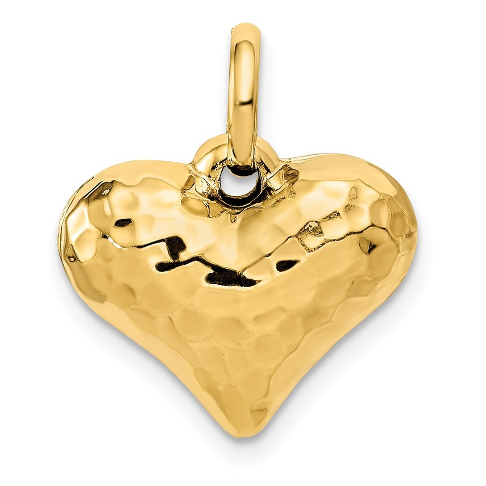 14k Yellow Gold Polished and Hammered 3-D Heart Pendant
