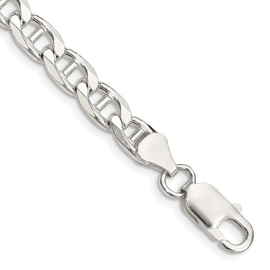 Sterling Silver 6.5mm Diamond-Cut Flat Anchor Curb Chain Bracelet