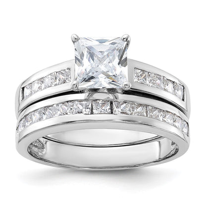 Sterling Silver Rhodium-plated 2-Piece Cubic Zirconia Wedding Set Ring Size 7