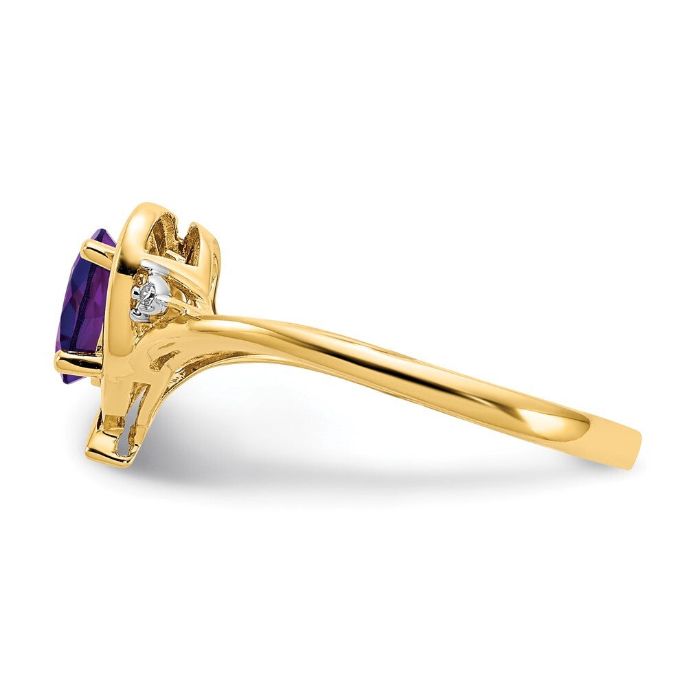 14K Yellow Gold Amethyst and Diamond Heart Ring