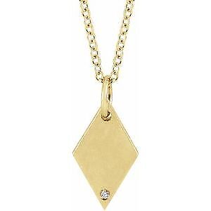 14k Yellow Gold .005 CT Natural Diamond Rhombus 16-18" Necklace