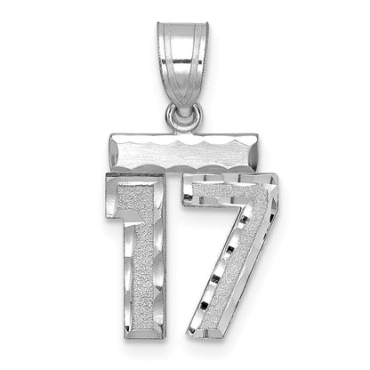 14k White Gold Small Brushed Diamond-cut Number 17 Charm Pendant for Women