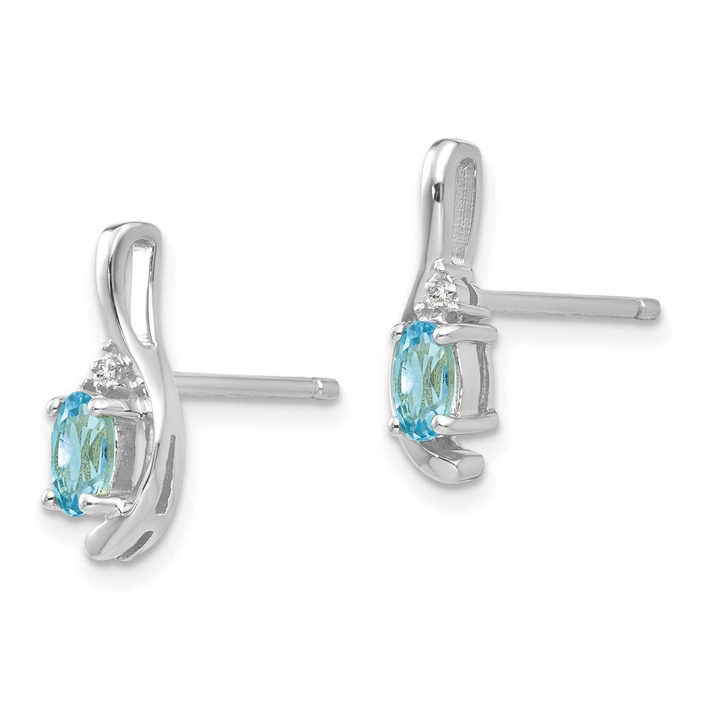 14k White Gold Blue Topaz and Diamond Stud Earrings Gift for Women