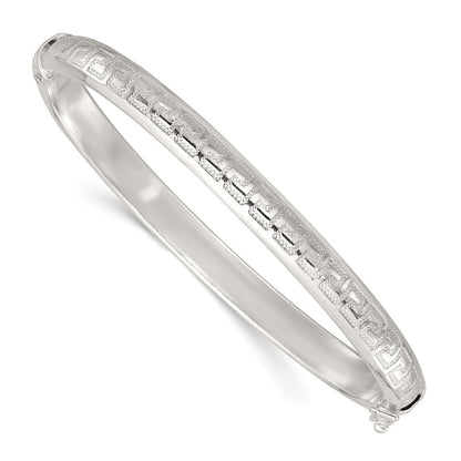 Sterling Silver Polished and Textured 6.50mm Greek Key Hinged Bangle