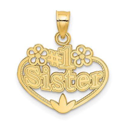 14k Yellow Gold #1 SISTER in Heart Charm