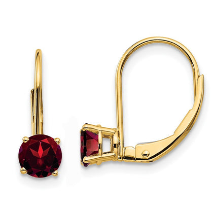 14k Yellow Gold 5mm Garnet Dangle Earrings Leverback Gift for Women