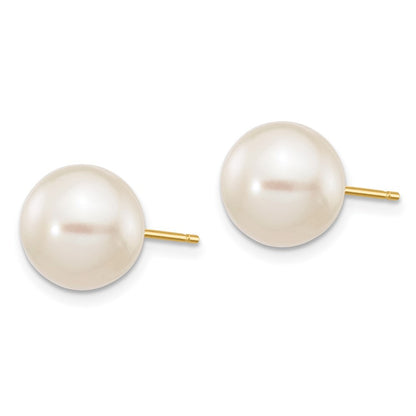 14k Yellow Gold 9-10mm White Round Freshwater Cultured Pearl Stud Post Earrings