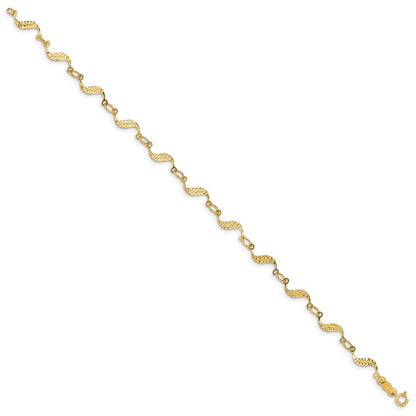 14k Yellow Gold Diamond-cut Wavy Link 7.5 inch Bracelet