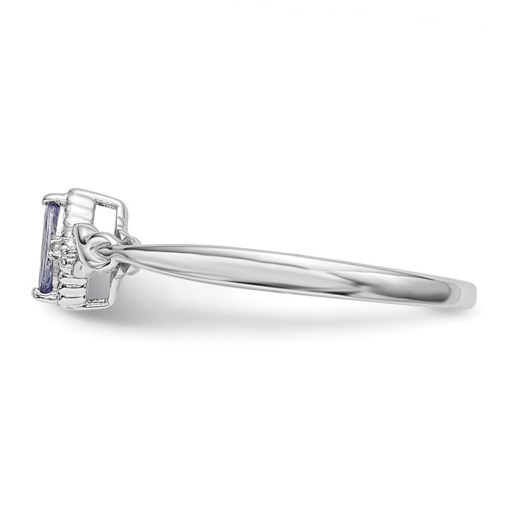 Sterling Silver Rhodium Diamond and Tanzanite Ring Size 8