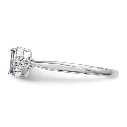 Sterling Silver Rhodium Diamond and Tanzanite Ring Size 8