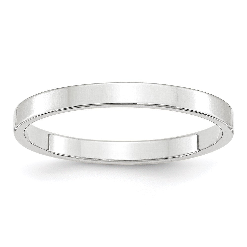 14k White Gold 2.5mm Lightweight Flat Wedding Band Size 7