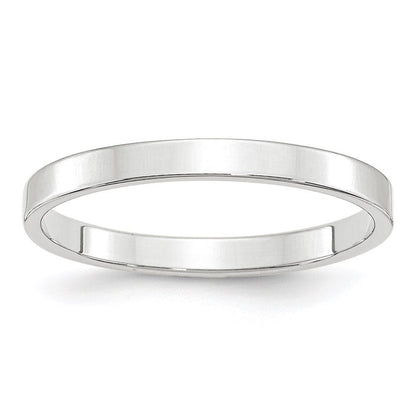 14k White Gold 2.5mm Lightweight Flat Wedding Band Size 7