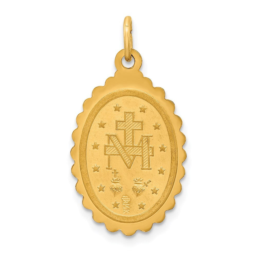 14k Yellow Gold Solid Polished/Satin Medium Oval Scalloped Miraculous Medal