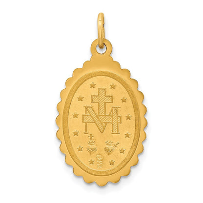 14k Yellow Gold Solid Polished/Satin Medium Oval Scalloped Miraculous Medal