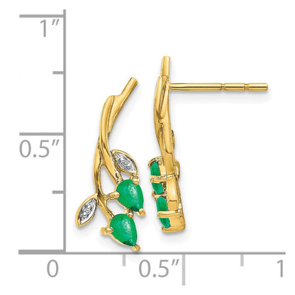 14k Yellow Gold Diamond and Pear Emerald Floral Drop & Dangle Earrings