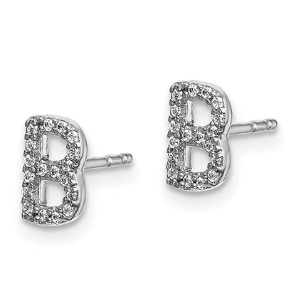14k White Gold Diamond Initial B Stud Earrings Gift for Women
