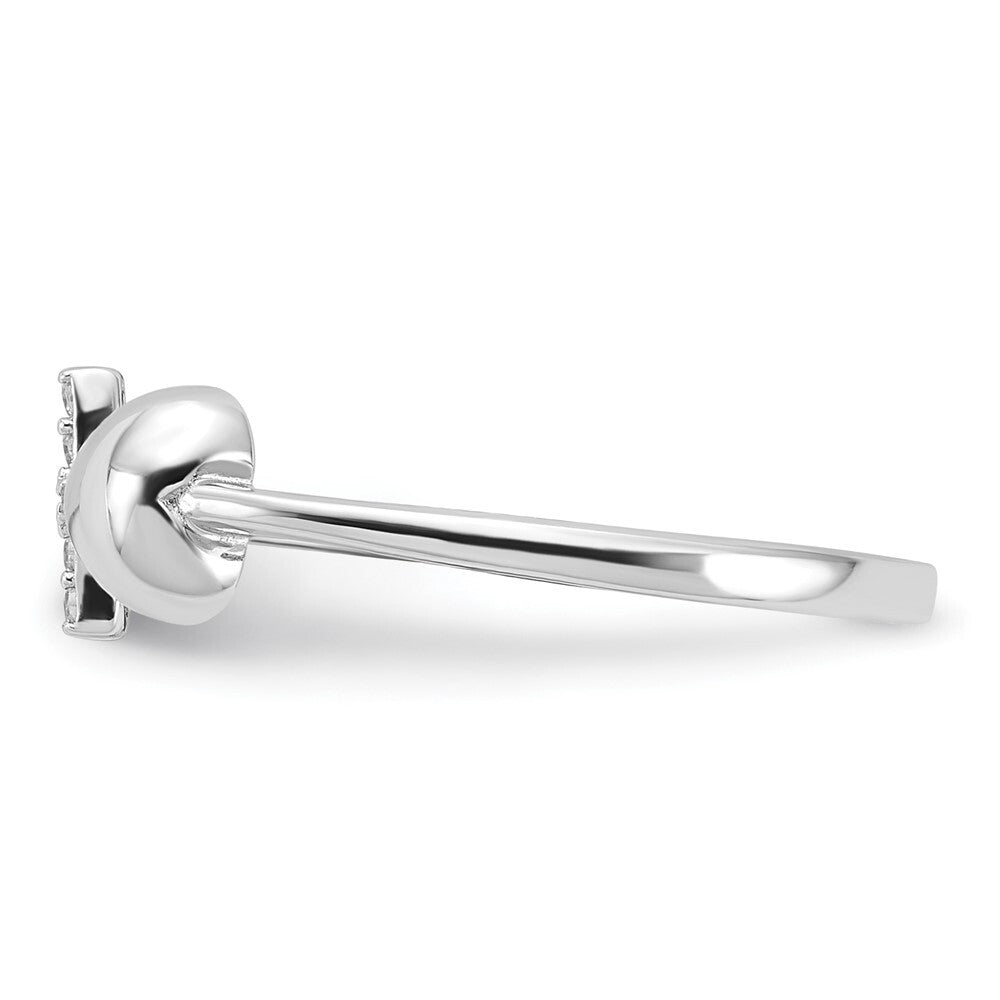 Sterling Silver Rhodium-plated Heart and CZ Cross Ring Size 7
