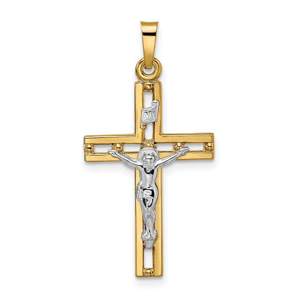 14k Two-tone Gold Polished Solid INRI Crucifix Pendant for Women