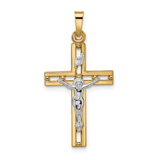 14k Two-tone Gold Polished Solid INRI Crucifix Pendant for Women