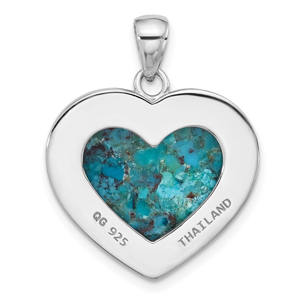 Sterling Silver Rhodium-plated Reconstituted Turquoise Heart Pendant