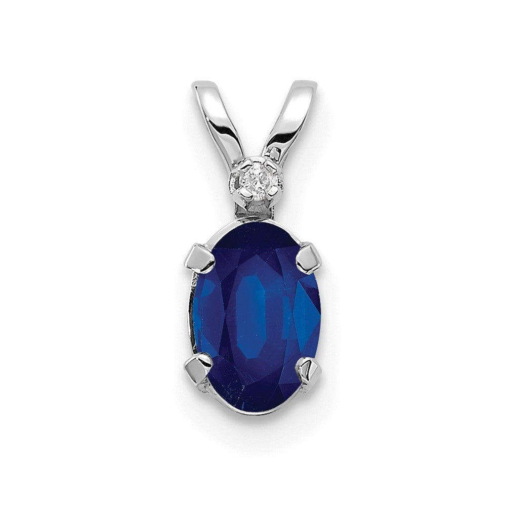 14k White Gold Diamond and Sapphire Birthstone Pendant