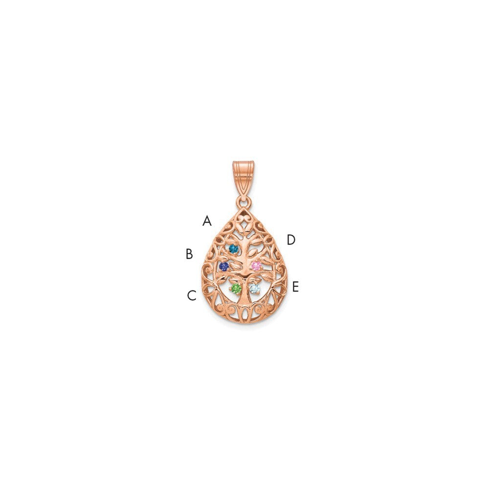 14k Rose Gold 5 Birthstone Tree of Life Tear Drop Pendant for Women