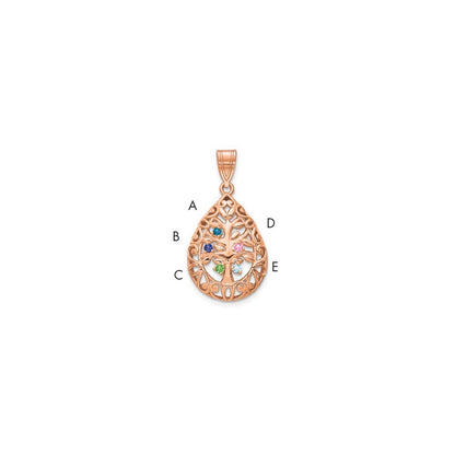14k Rose Gold 5 Birthstone Tree of Life Tear Drop Pendant for Women