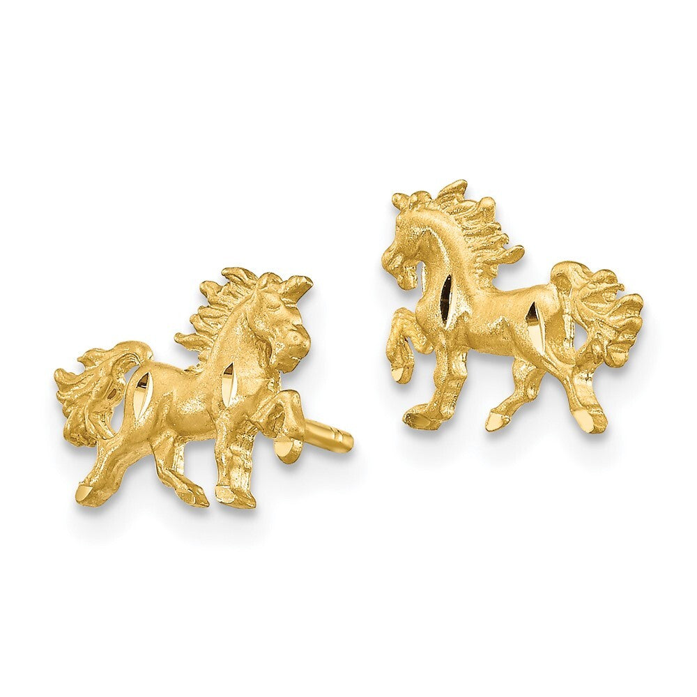14k Yellow Gold Satin Diamond-cut Unicorn Stud Earrings Gift for Women